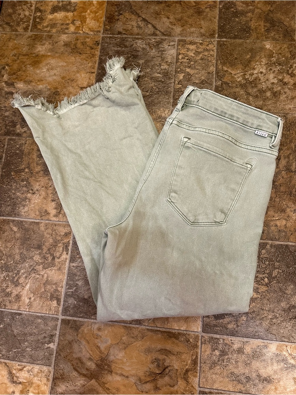 Risen jeans Sage Green Frayed-Hem Ankle Jeans